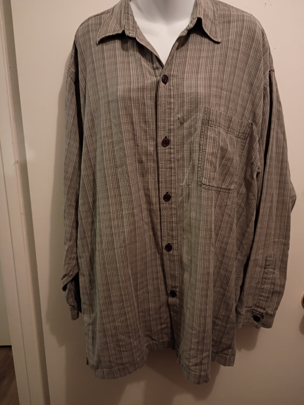 Men's 90'  Style VintageLightweight Plaid Long Sleeve Shirts - Taupe Gray